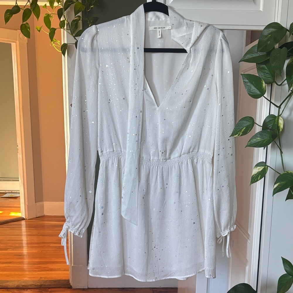 Avec Les Filles White Dress with Subtle Sparkle